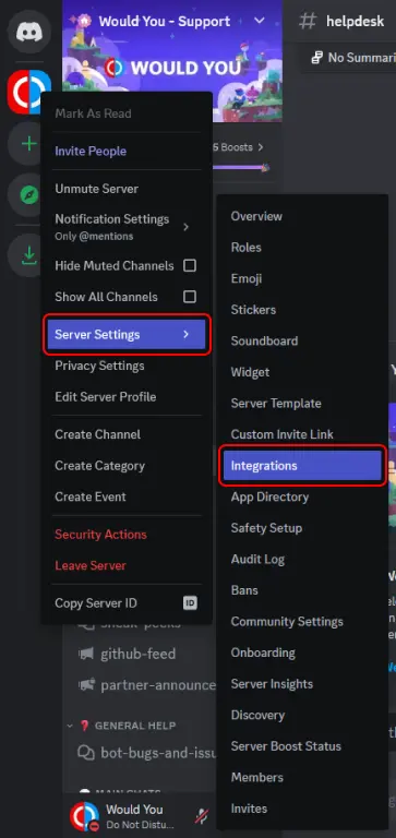 discord server settings - integrations